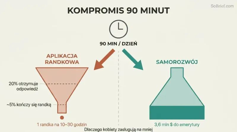 Mirrored funnels showing dating app time narrowing to near-zero dates while the same time invested expands to $3.6 million.