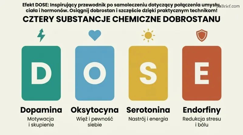 Four vertical pillars labeled D, O, S, and E represent dopamine, oxytocin, serotonin, and endorphins with their distinct wellbeing functions.