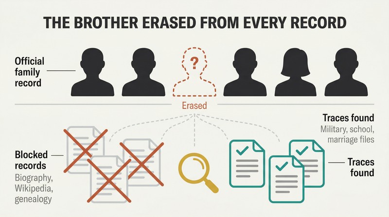 A row of five solid silhouettes flanks a dashed empty outline, surrounded by document icons split between redacted files and discovered traces.