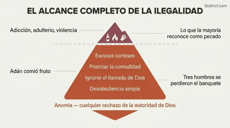 Iceberg diagram showing dramatic sins as a small visible tip above a perception line, with the vast bulk of everyday disobedience hidden below.