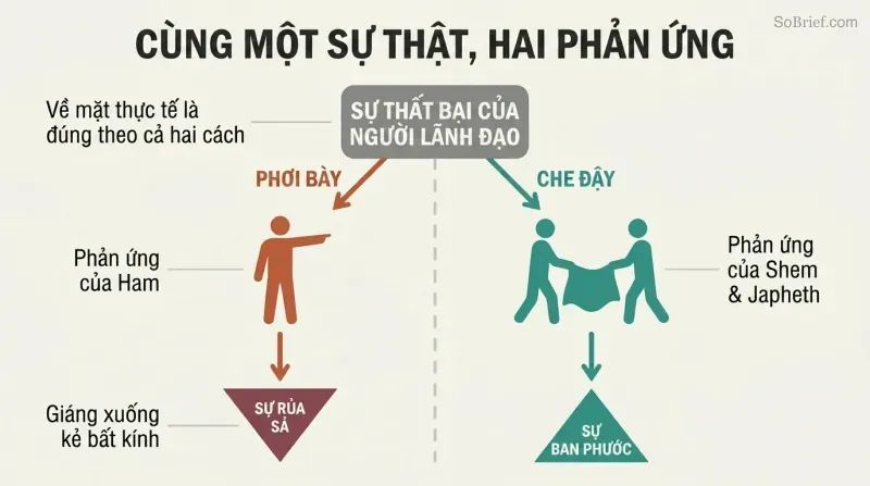 Fork diagram showing how the same knowledge of a leader's failure diverges into exposing (leading to curse) versus covering with honor (leading to blessing).