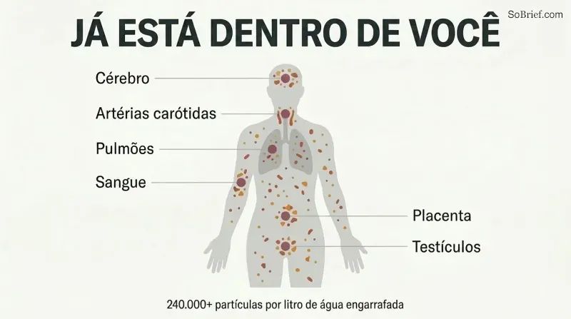 Human body silhouette containing scattered hazard particles with labeled arrows pointing to six contaminated organ sites including brain, arteries, blood, lungs, and more.