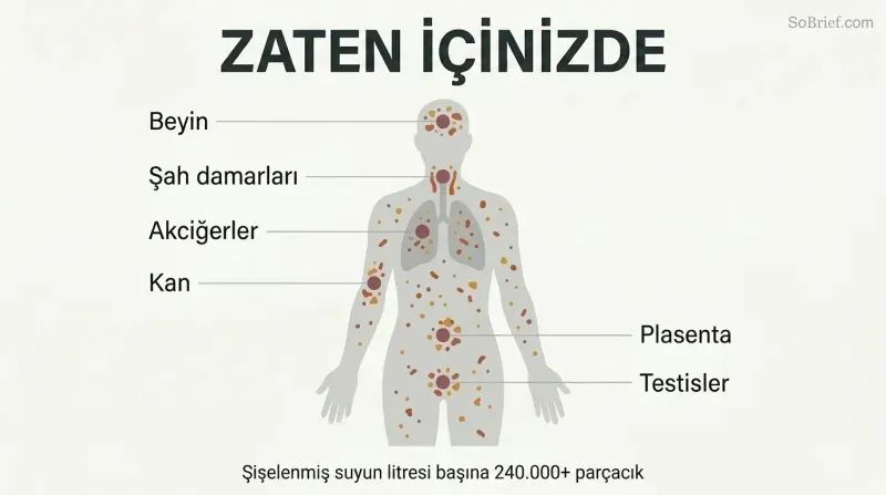 Human body silhouette containing scattered hazard particles with labeled arrows pointing to six contaminated organ sites including brain, arteries, blood, lungs, and more.