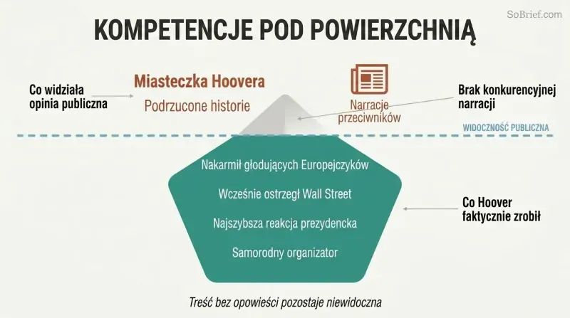 Iceberg diagram showing Hoover's vast hidden accomplishments submerged below a waterline while opponent narratives dominate the small visible space above.