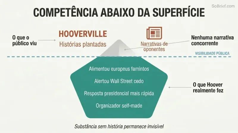 Iceberg diagram showing Hoover's vast hidden accomplishments submerged below a waterline while opponent narratives dominate the small visible space above.