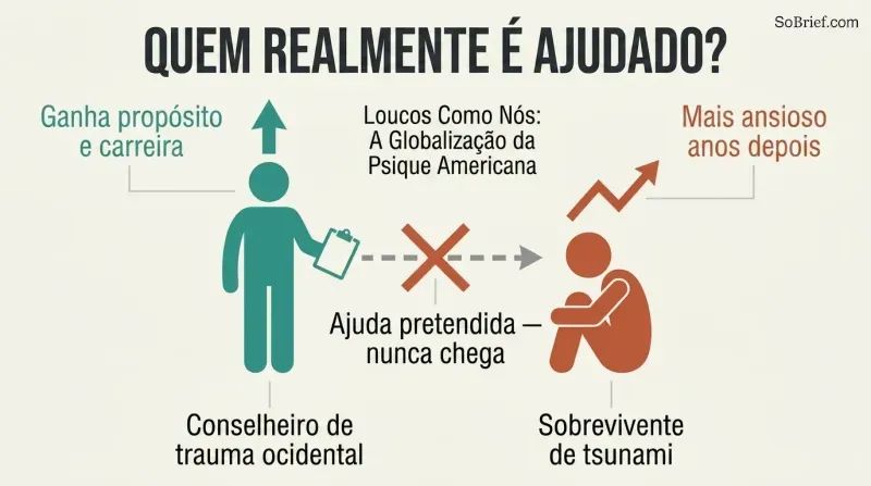 Two facing figures where the intended help arrow between a counselor and a survivor is crossed out, while the counselor gains and the survivor grows more anxious.