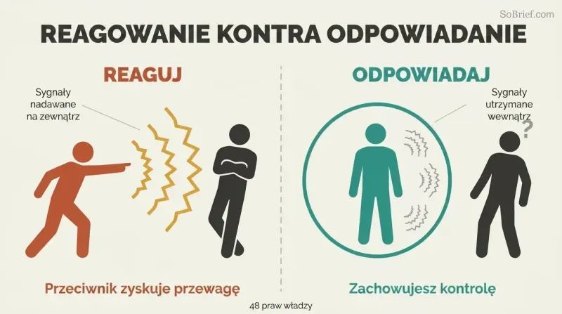 Split panel contrasting emotional outbursts that broadcast vulnerability signals to opponents with composed responses that contain emotions and preserve strategic control.