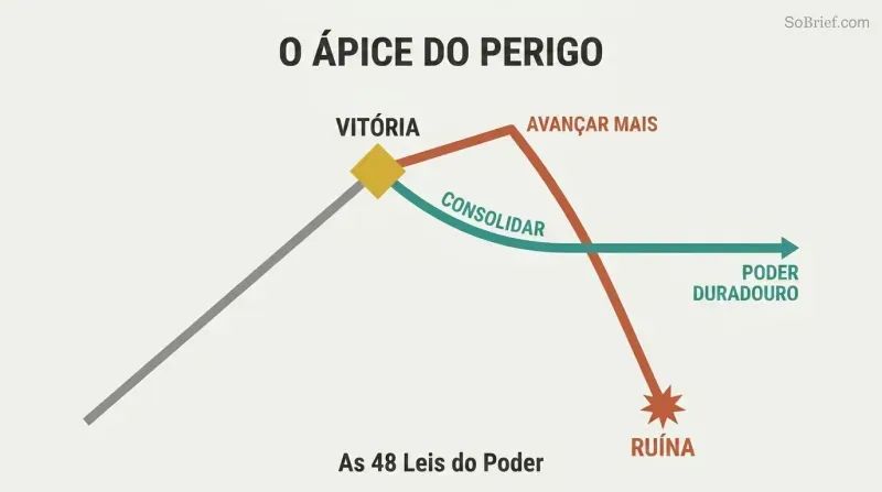 A rising trajectory reaches a peak labeled Victory, where two paths diverge: one climbs briefly then crashes down to Downfall, while the other levels into a stable plateau of Lasting Power.