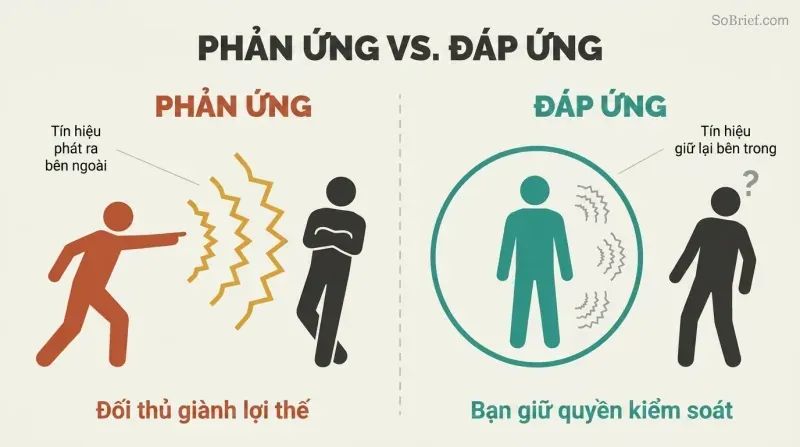 Split panel contrasting emotional outbursts that broadcast vulnerability signals to opponents with composed responses that contain emotions and preserve strategic control.