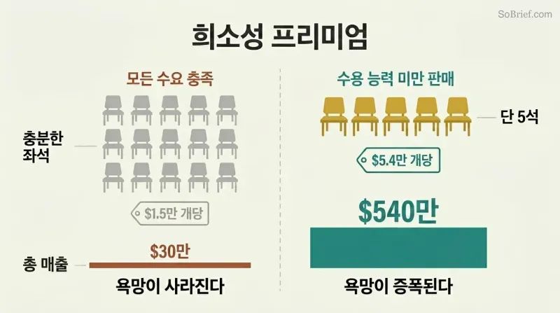 Split panel comparing oversupply with low prices on the left against deliberately limited supply with high prices and greater total revenue on the right.
