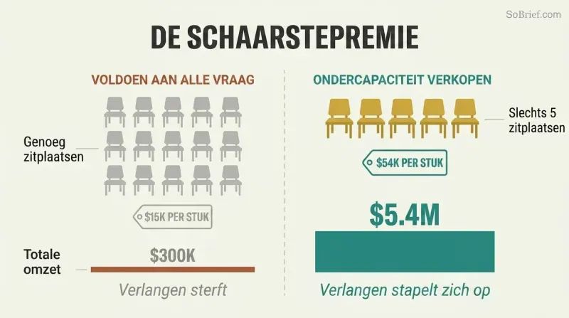 Split panel comparing oversupply with low prices on the left against deliberately limited supply with high prices and greater total revenue on the right.