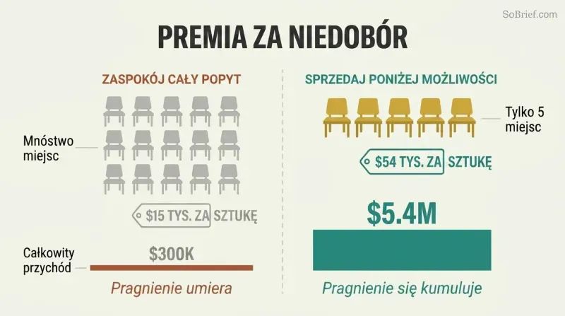 Split panel comparing oversupply with low prices on the left against deliberately limited supply with high prices and greater total revenue on the right.