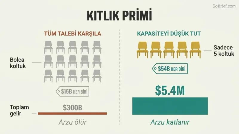 Split panel comparing oversupply with low prices on the left against deliberately limited supply with high prices and greater total revenue on the right.