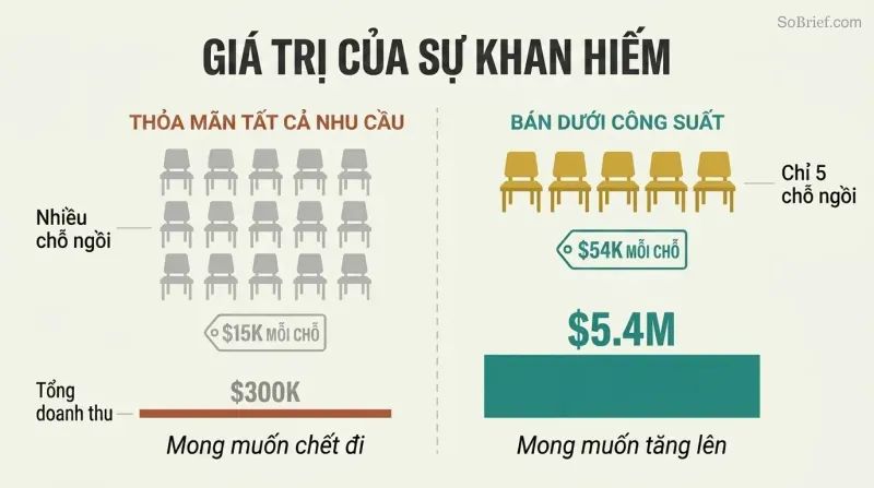 Split panel comparing oversupply with low prices on the left against deliberately limited supply with high prices and greater total revenue on the right.