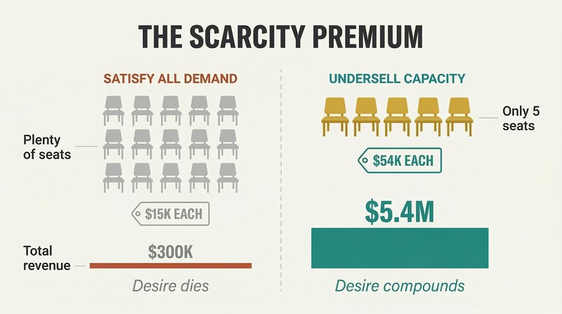 Split panel comparing oversupply with low prices on the left against deliberately limited supply with high prices and greater total revenue on the right.