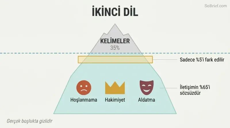 Iceberg diagram showing words above a waterline and a vast nonverbal zone below, with only a thin band representing the five percent most people perceive.