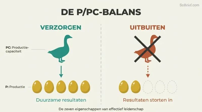 Split comparison showing a healthy goose producing steady golden eggs versus an exploited goose with production collapsing after only two eggs.