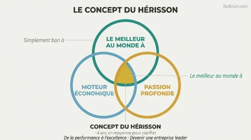 Three-circle Venn diagram showing the intersection of world-class ability, economic engine, and deep passion as the strategic sweet spot.