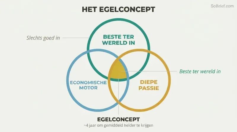 Three-circle Venn diagram showing the intersection of world-class ability, economic engine, and deep passion as the strategic sweet spot.