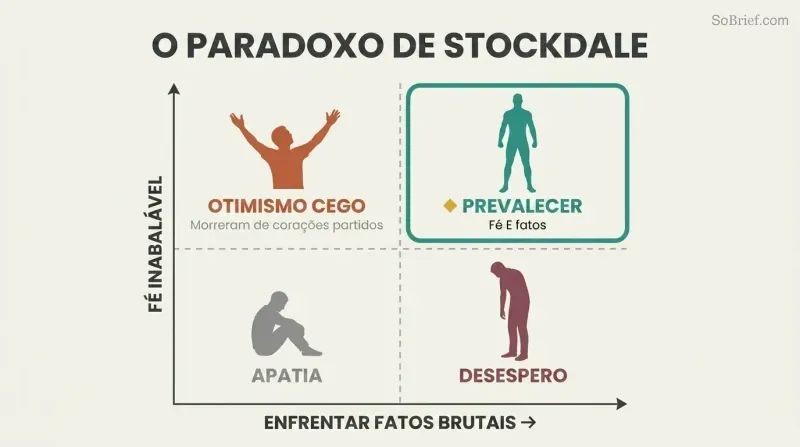 Matrix plotting unwavering faith against facing brutal facts, highlighting the top-right quadrant where both coexist as the zone where people and companies prevail.