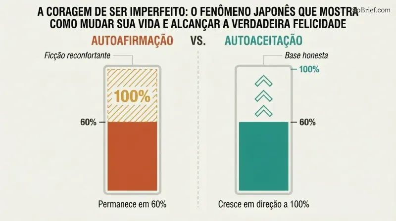 Split panel comparing two progress bars both at sixty percent — the left covers the gap with a fake overlay while the right shows upward growth arrows toward one hundred percent.