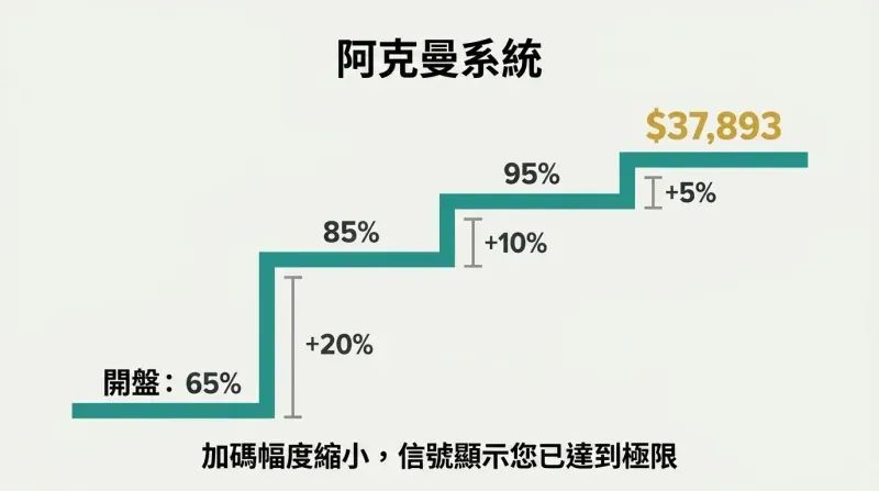Four-step ascending staircase with shrinking vertical rises labeled +20%, +10%, +5%, closing at the precise gold figure $37,893.
