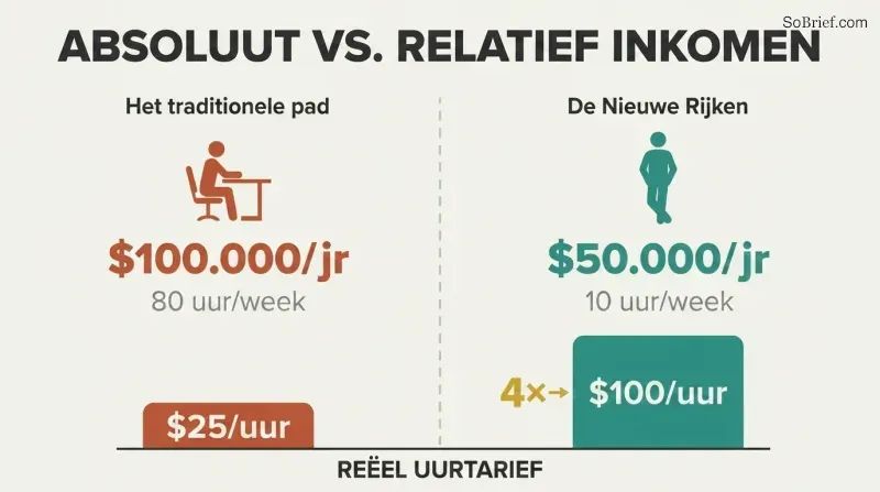 Split panel comparing two earners where the lower-salaried person with fewer work hours has four times the hourly rate and freedom.