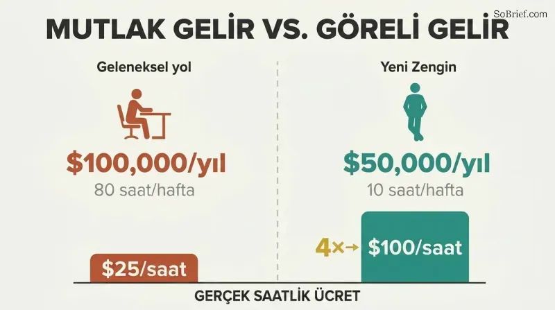 Split panel comparing two earners where the lower-salaried person with fewer work hours has four times the hourly rate and freedom.