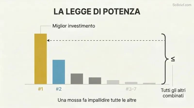 Descending bar chart showing one towering gold bar equaling or exceeding all other diminishing bars combined, illustrating power law distribution.