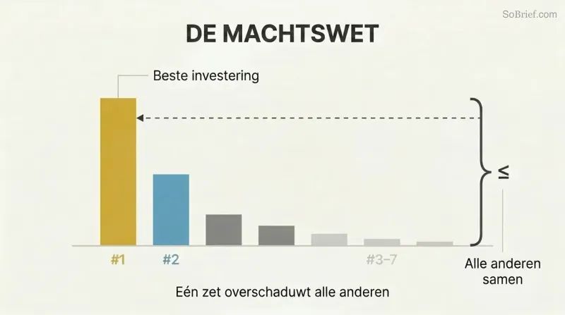 Descending bar chart showing one towering gold bar equaling or exceeding all other diminishing bars combined, illustrating power law distribution.