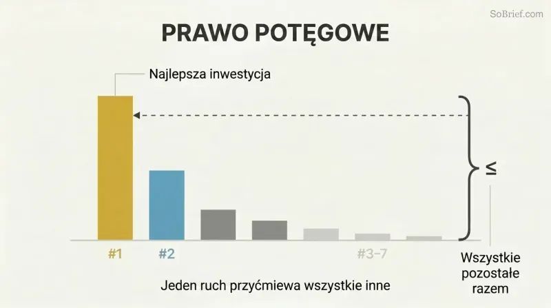 Descending bar chart showing one towering gold bar equaling or exceeding all other diminishing bars combined, illustrating power law distribution.