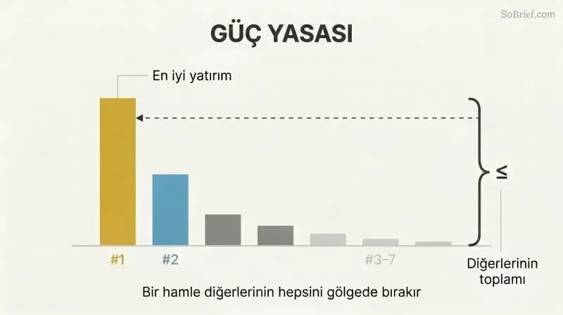 Descending bar chart showing one towering gold bar equaling or exceeding all other diminishing bars combined, illustrating power law distribution.