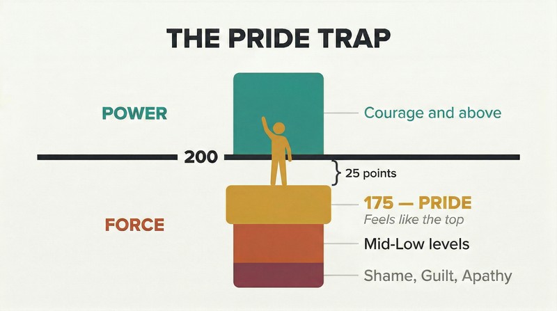 Vertical scale showing Pride at 175 sitting just below a bold threshold line at 200, with the force zone below and the power zone above.