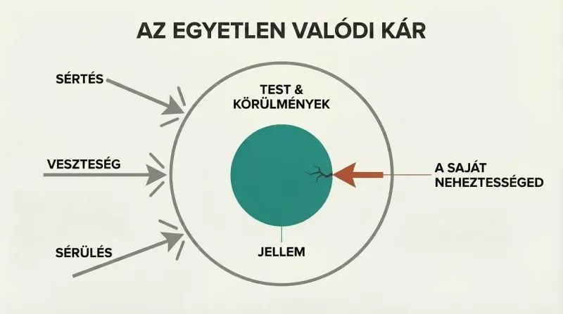 Concentric circles where gray arrows labeled insult, loss, and injury deflect off the outer boundary while only a self-carried resentment arrow penetrates to the teal character core.
