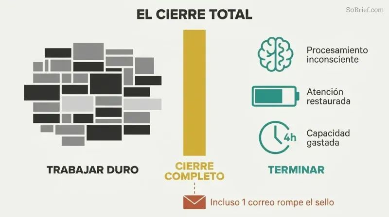 Dense stacked task blocks on the left and three restoration benefit icons on the right, divided by a bold gold vertical wall labeled Shutdown Complete.