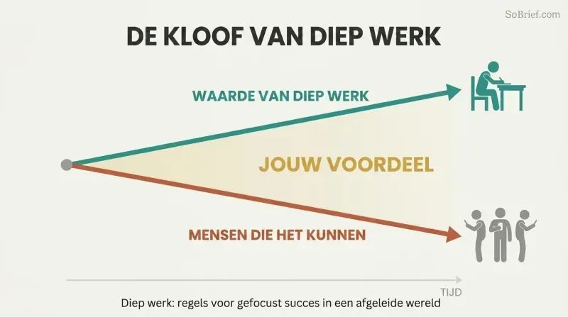 Two diverging trend lines show deep work's value rising and supply of deep workers falling, with the widening gap labeled as a competitive advantage.