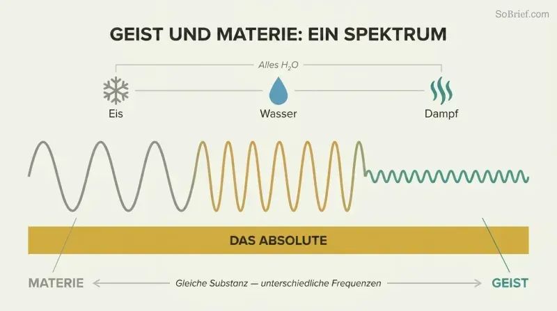 Continuous wave shifting from tall gray peaks to fine teal ripples above a gold band, showing matter and mind as one spectrum.