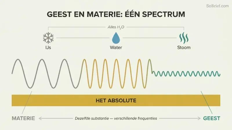Continuous wave shifting from tall gray peaks to fine teal ripples above a gold band, showing matter and mind as one spectrum.