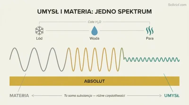 Continuous wave shifting from tall gray peaks to fine teal ripples above a gold band, showing matter and mind as one spectrum.
