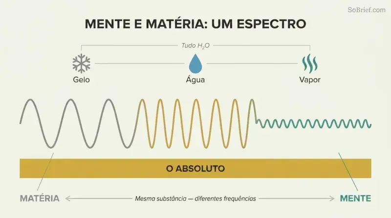 Continuous wave shifting from tall gray peaks to fine teal ripples above a gold band, showing matter and mind as one spectrum.