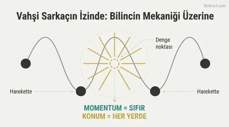 Sine wave oscillation with a starburst at the crest rest point, showing how zero momentum causes infinite position expansion.