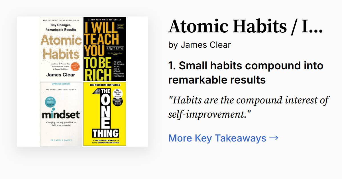 Cover of Atomic Habits / I Will Teach You To Be Rich / Mindset / The One Thing