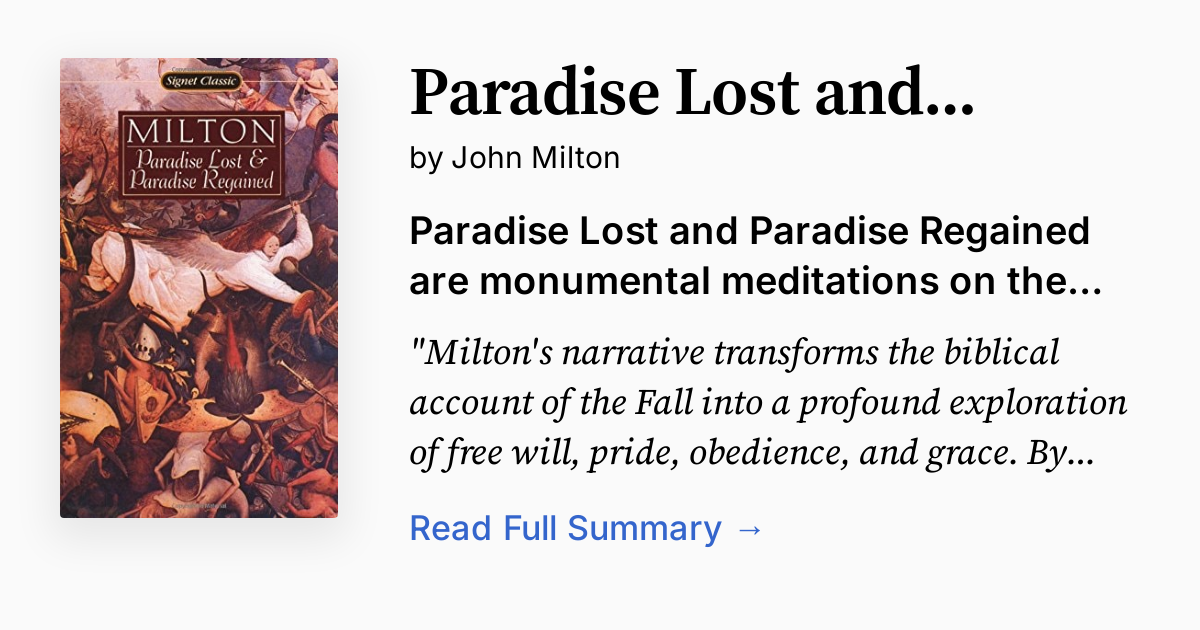 Paradise Lost and Paradise Regained Summary, Audio, Analysis, FAQ