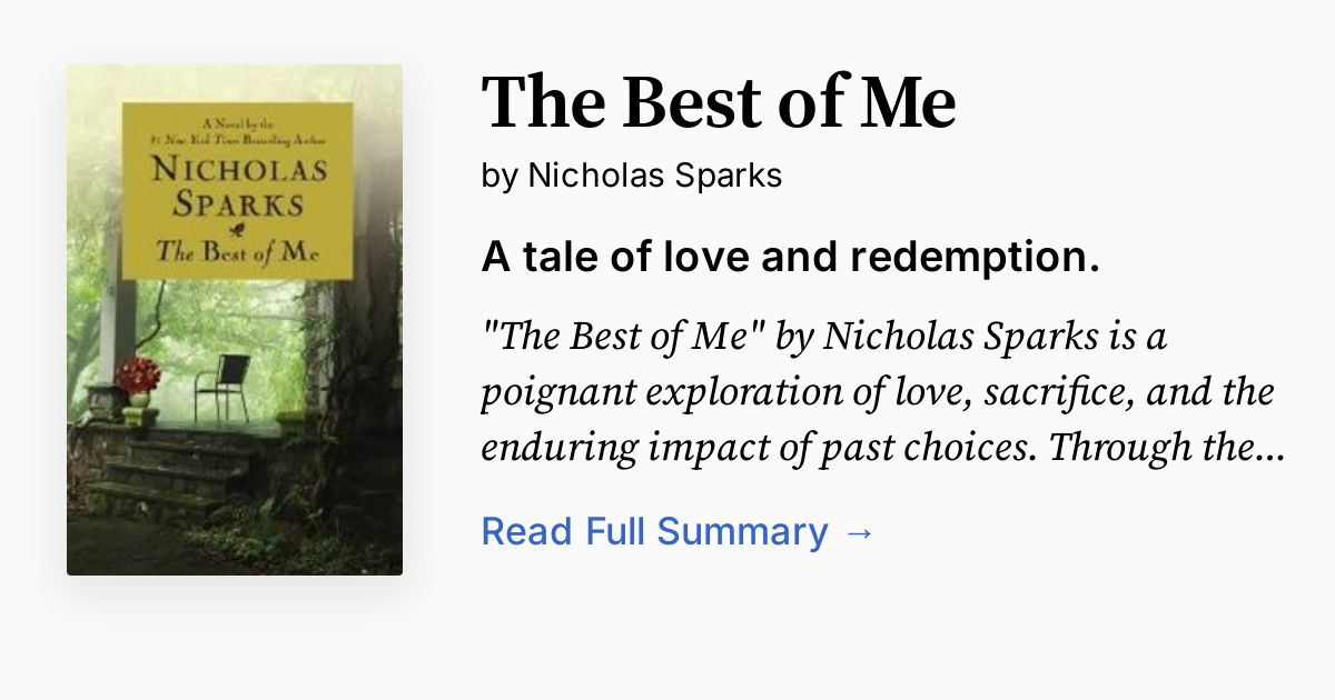 The Best of Me by Nicholas Sparks Summary, Audio, Analysis,