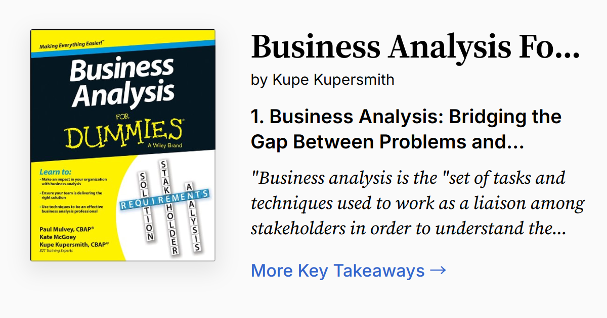 Business Analysis For Dummies | Summary, Audio, Quotes, FAQ