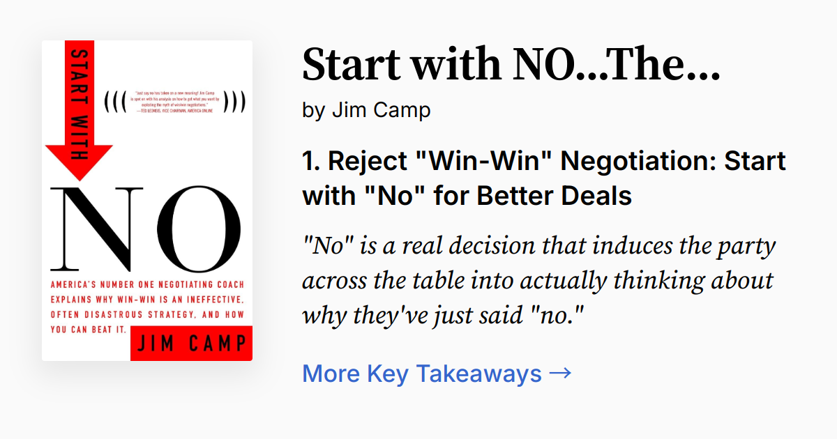 Start with NO...The Negotiating Tools that the Pros Don't Want You to