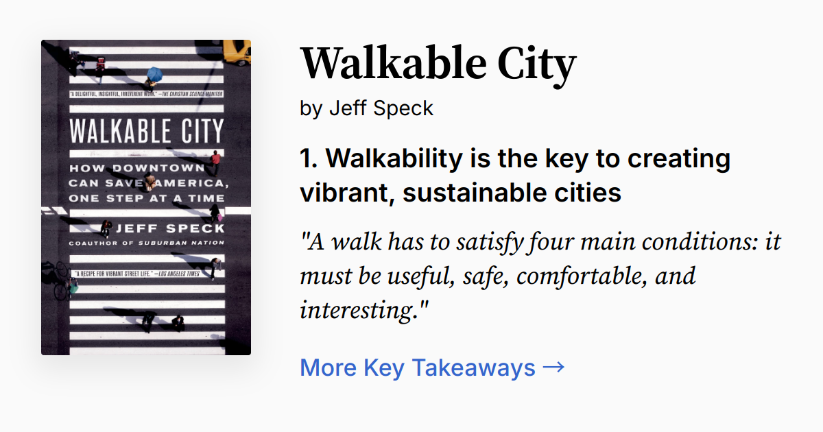 Walkable City by Jeff Speck | Summary, Quotes, FAQ, Audio